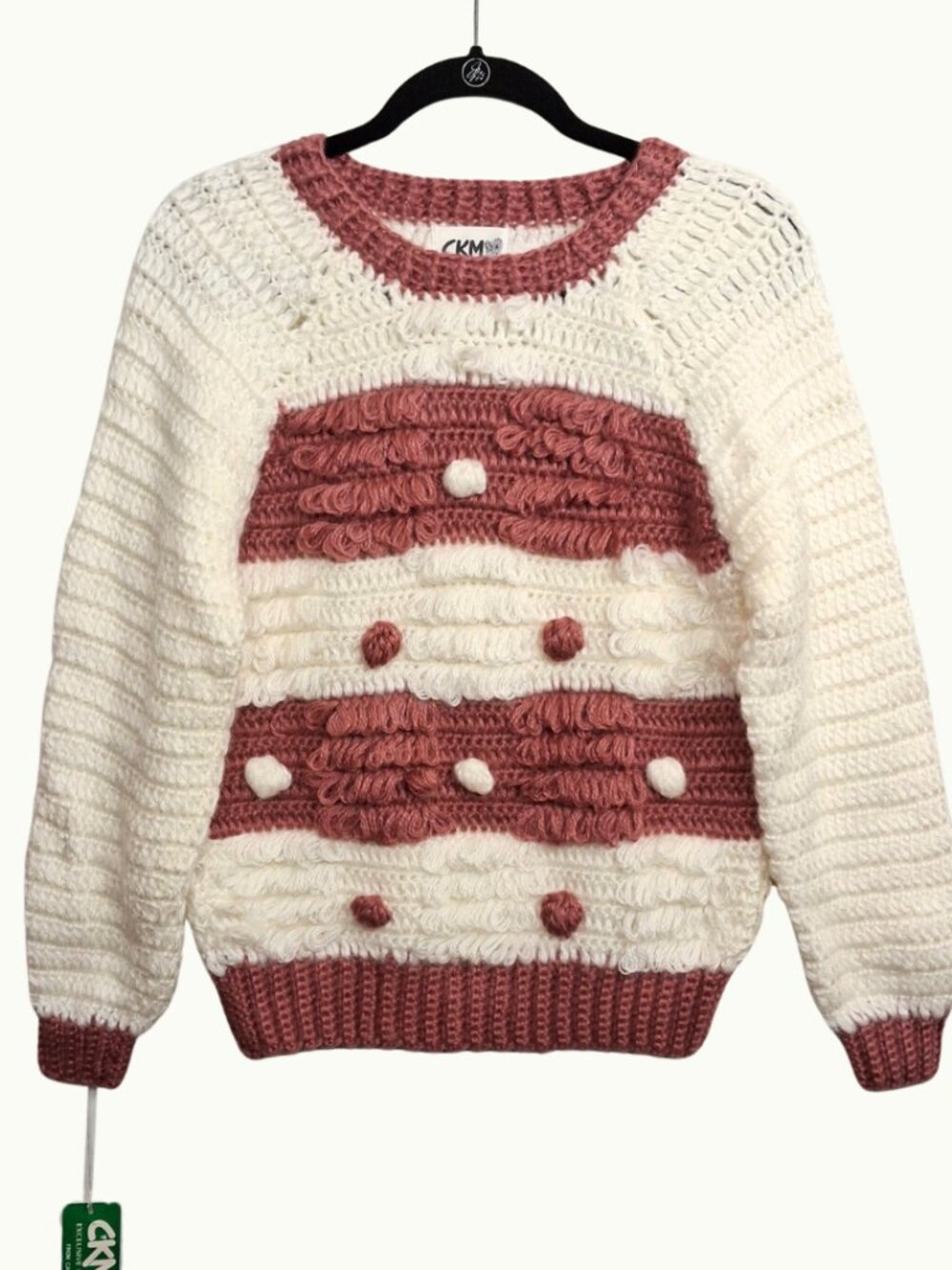 VTG CKM Knitwear Sweater Polka Dot Knit Stripe Textured Long Sleeve M NWT